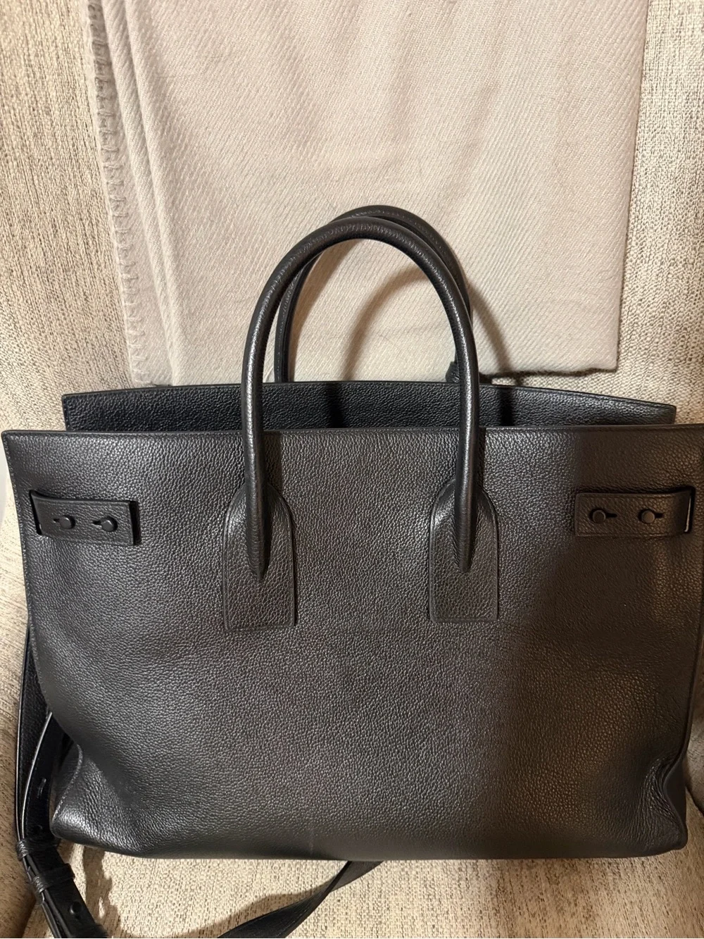 Saint Laurent Black Grained Leather Briefcase Tote - Sac De Jour Large Thin